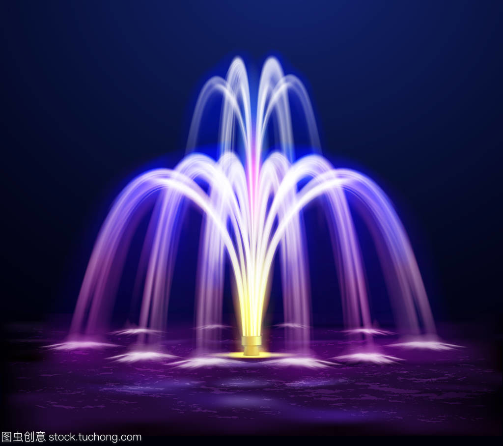 點亮的夜晚噴泉現實例證